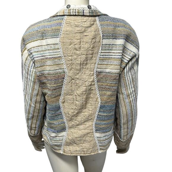 Vintage Silk Yak Magik Decoration Striped Jacket Light Open Coat Blazer Pockets - Picture 8 of 11